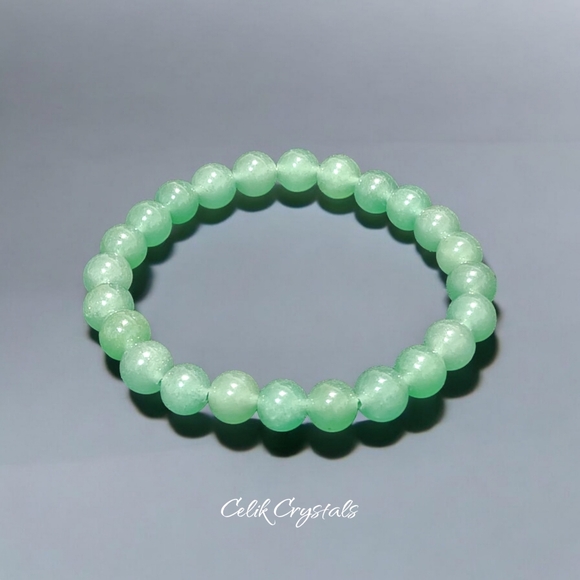 Green Aventurine Bracelet - 8mm Unisex Natural Stones Handmade Stretch Beads - Picture 2 of 6